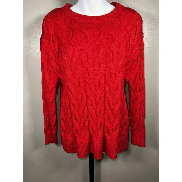 NEW Philosophy Womens Sweater Plus Size XS RED Viscose Blend Chunky Knit Crew - Picture 1 of 10